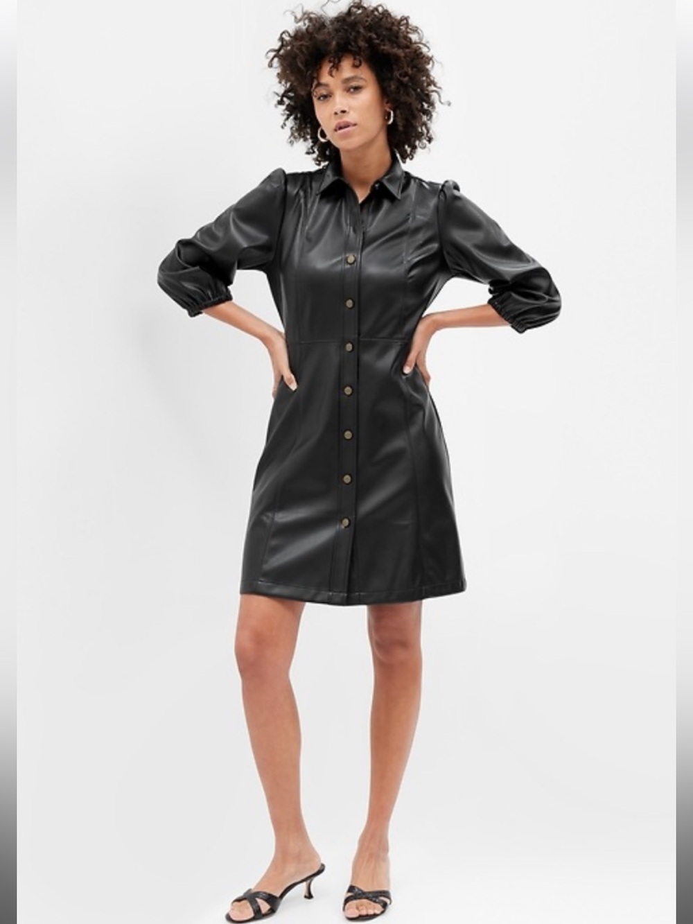 NWT GAP Black Faux Vegan Leather Button-Front Mini Dress
